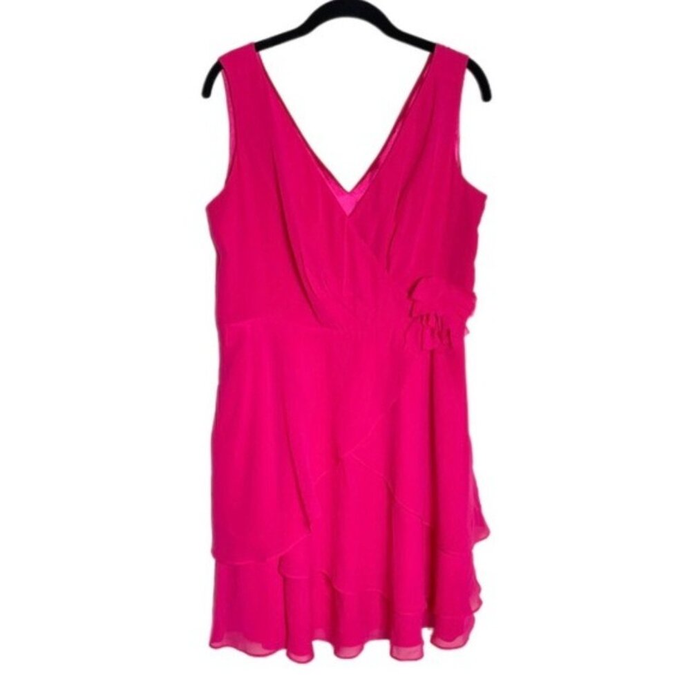 VTG Silk Georgette Hot Pink‎ Vneck Flounce Romantic Dress 14